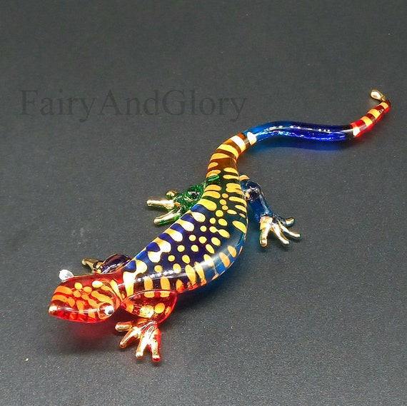手吹きガラスのトカゲの置物、虹色の爬虫類装飾 - Etsy 日本