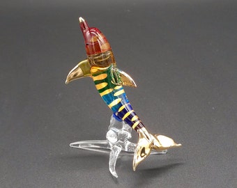 Hand Blown Glass Dolphin Figurine | Rainbow Colorful Miniature | Handmade Ocean Collectible Art