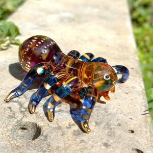 Handmade Spider glass blown figurine - Tiny spider glass statue/Tiny taruntula glass figurine/mini spider miniature