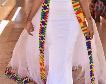 white dress with kente designs