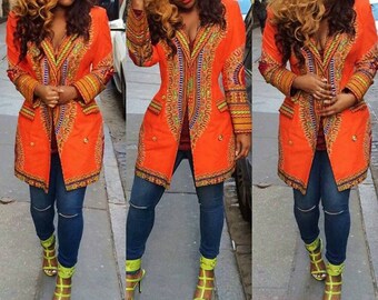 african print blazer dress