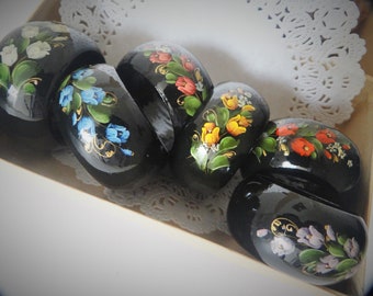 Gift for mom. Hand Painted Wooden Napkin Rings Set of 6