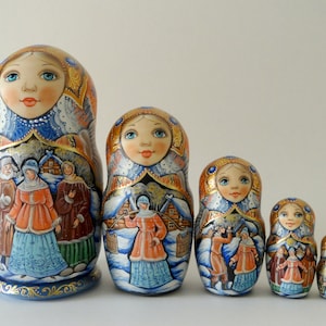 Fairy tale &quot;Snow Maiden.&quot; Nesting Doll / Matryoshka Set of 5 (Russian Collection Sacramento) Sale!