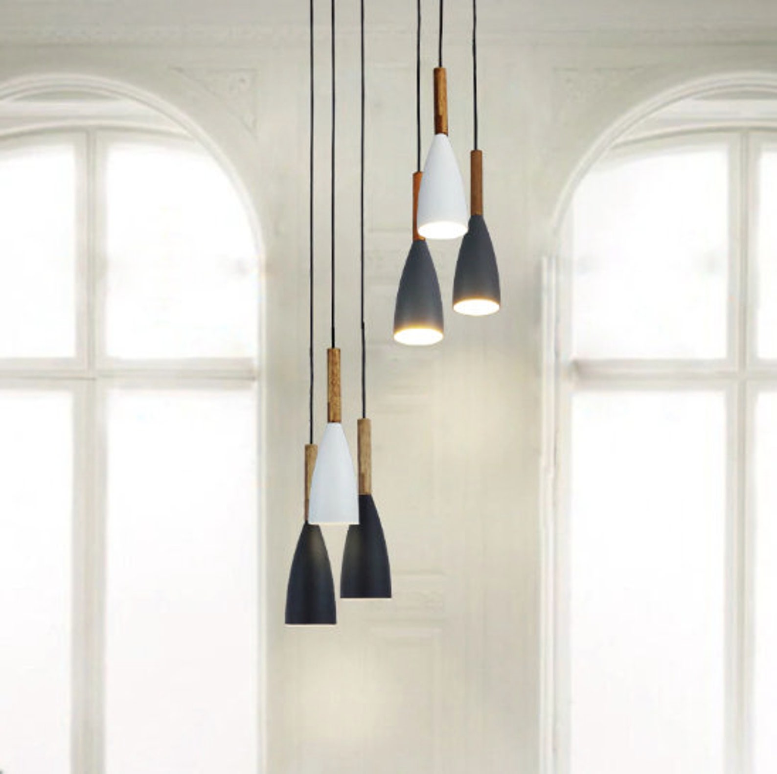 Vintage LED Wood Pendant Lights Modern Lamps Dining Room Etsy