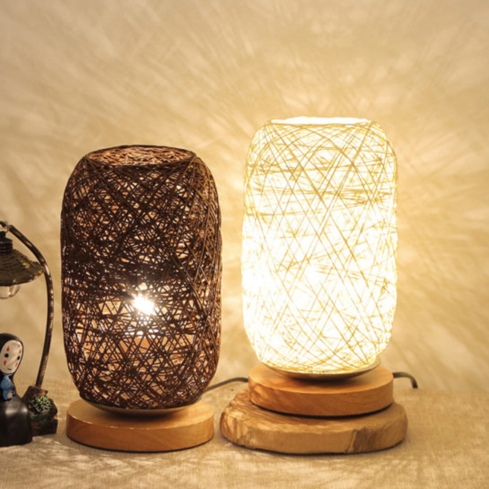 Handknit Rattan Bedside Indoor Lamp Table Lamp Table Etsy