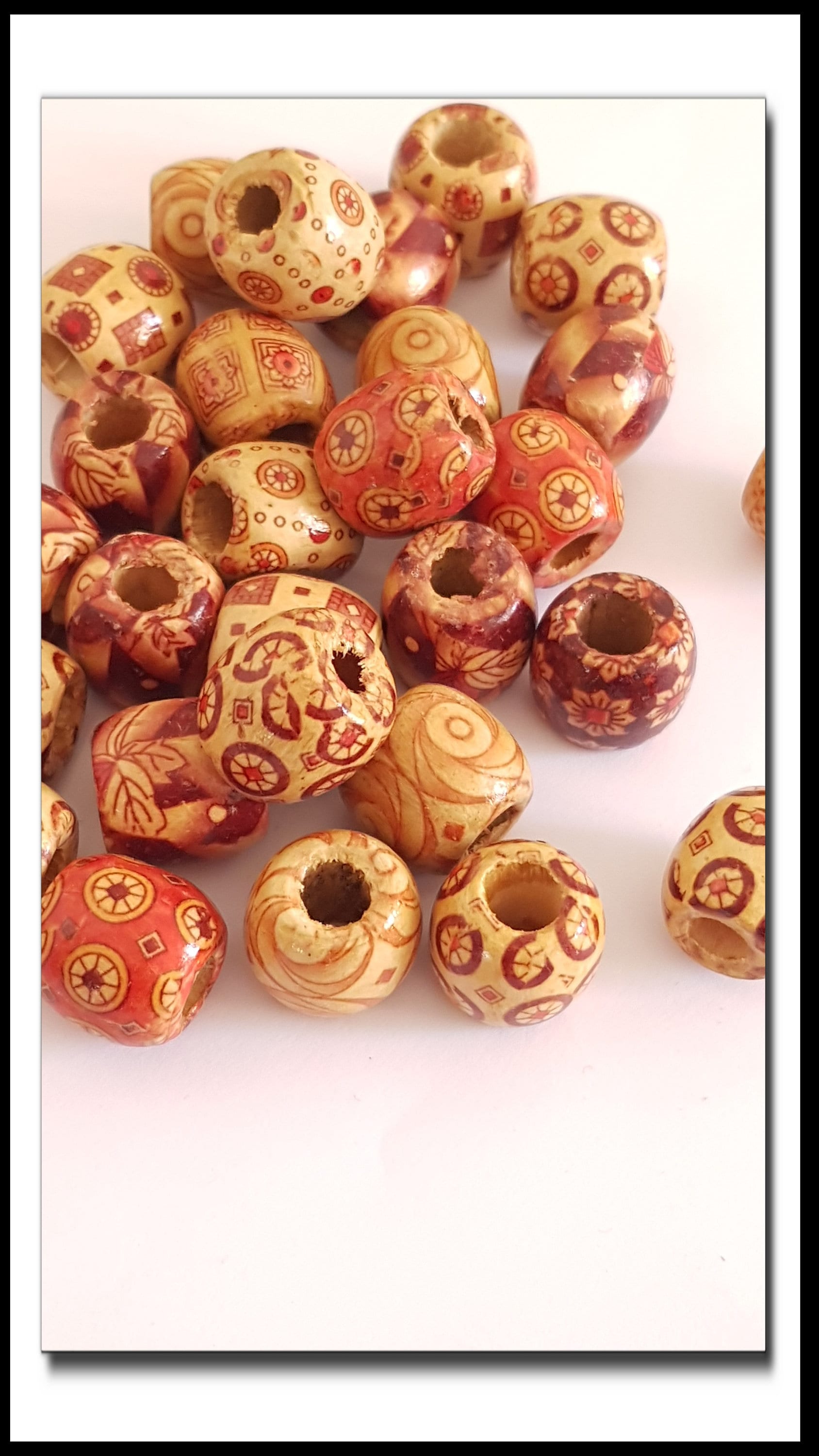 Set of 30 Large wooden beads patterned Ø 16 mm C139 Etsy