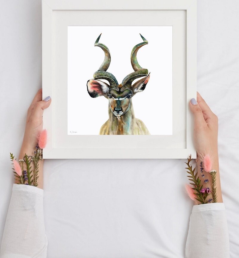 Mid century modern art print Kudu Animal Art print nature Etsy