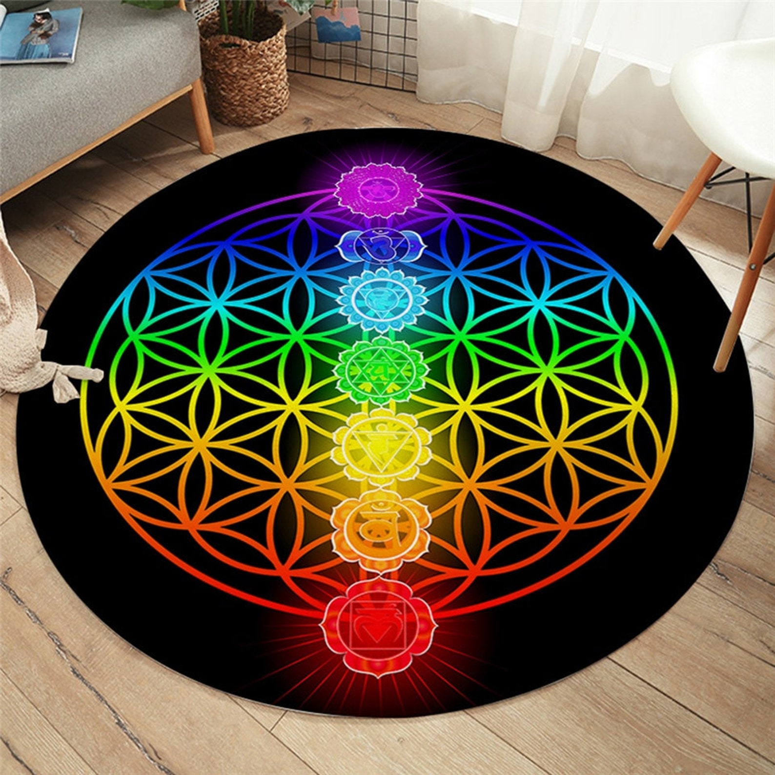Round rug chakra carpet yoga meditation soft color mat house Etsy