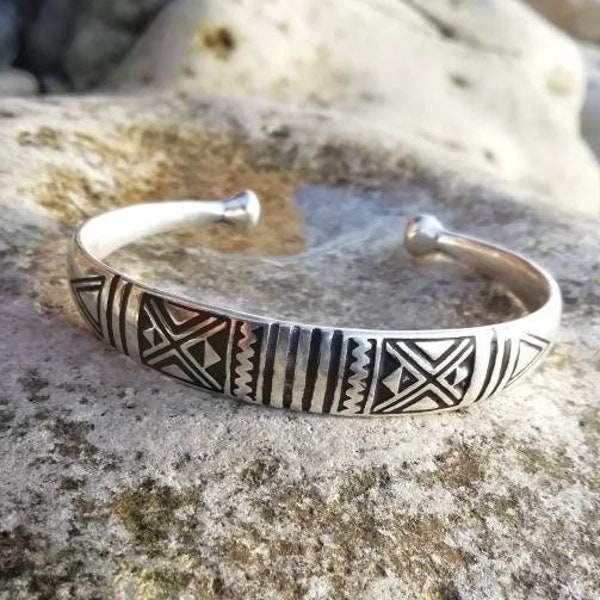 Bracelet plaqué argent réglable unisexe avec motif tribal