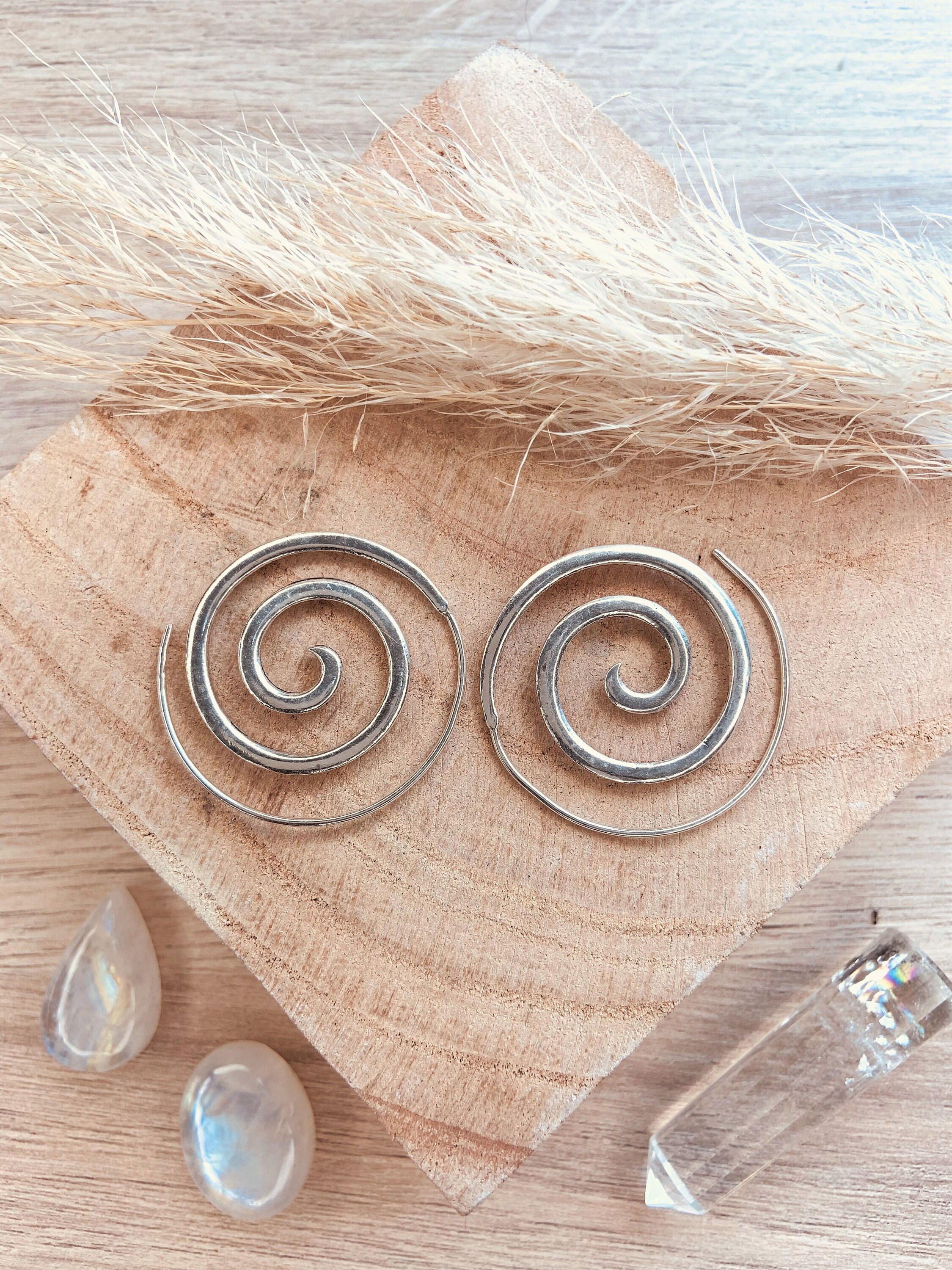 Boucles d'oreilles Pendantes, Argent 925, Feuille en spirale