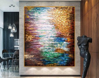 Abstract Painting . Oversize Painting Gold, Painting Abstract Acrylic.Painting on Canvas Wall,Painting for Living Room.