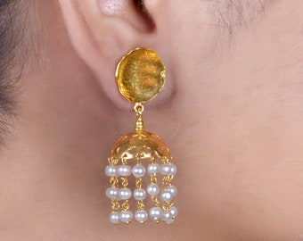 Silver Jhumka Earrings, Pearl Jhumka, Pearl Bead Earrings, Pearl Earring, Indian jhumka Earring, Gold Jhumka, Gold pearl Earrings