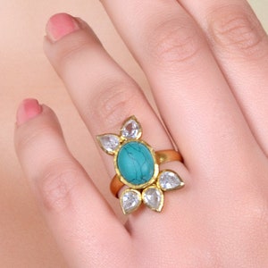 Turquoise Ring, Silver Turquoise Ring, Boho Ring, Turquoise crystal ring, Dainty Rings, Adjustable Turquoise Ring, Statement Gemstone Ring