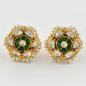 Pendientes Kundan con flor, pendientes tradicionales indios, pendientes Kundan de plata, joyería nupcial étnica de diseñador Kundan, pendientes Kundan, pendientes Polki