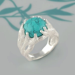 Sterling Silver Turquoise Ring: Natural Gemstone Boho Jewelry