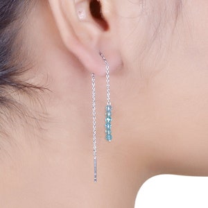 Sterling Silver London Blue Topaz Threader Earrings: November Birthstone
