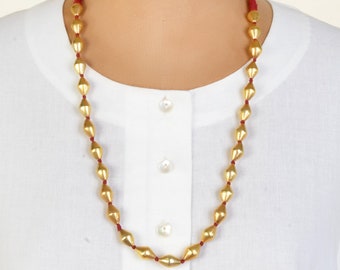 Gold Plated Dholki Necklace: Indian Silver Bead Mala