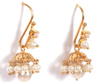 925 Silver Jhumka Earrings: Gold Plated Indian Pearl Jhumki