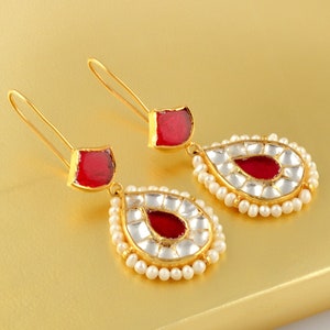 Pendiente de flor Kundan, pendiente tradicional indio, pendientes Kundan de plata, joyería Kundan nupcial étnica de diseñador, pendientes Kundan Polki
