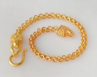 925 Sterling Silver Gold Plated Snake Chain Bracelet: Handmade Tribal Jewelry
