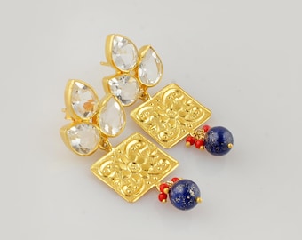 925 Silver Lapis Lazuli Earrings: Victorian Blue Stone Jewelry