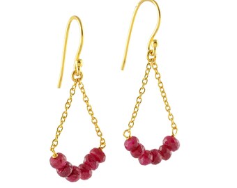 Handmade 925 Silver Gold Plated Ruby Dangling Earrings