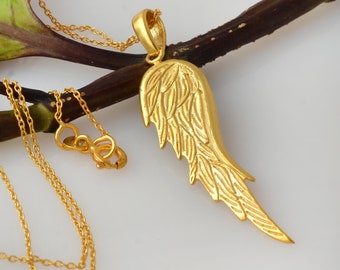Vergoldete 925er Silber-Engelsflügel-Anhänger-Halskette - 5,5 cm