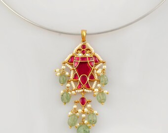 925 Silver Kundan Fish Pendant Necklace: Indian Wedding Jewelry, Fish choker