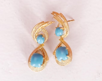 Turquoise Drop Earrings: 925 Sterling Silver Handmade, Turquoise earring, Statement ear hoop