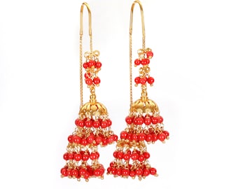 Gold Plated 925 Silver Jhumka Earrings: Coral Indian Wedding Jewelry