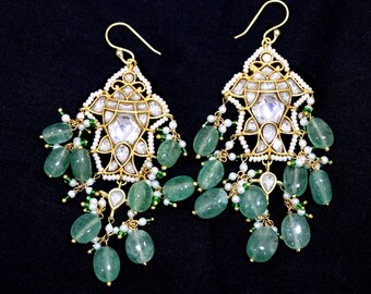 925 Silver Polki Fish Earrings: Kundan Meena Indian Wedding Jewelry