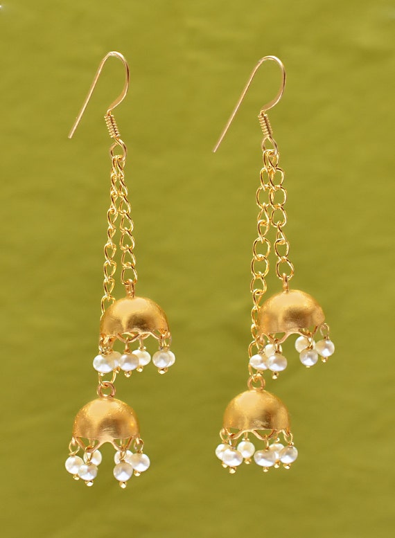 Dangle Earrings Long Gold Chain Indian Traditional Jhumka Chain Kundan Chain  Indian Polki Earring Chain Champaswaralu Jhumka Chain Gift For Women Girl |  Michaels
