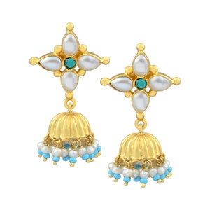 Turquoise Jhumka, Silver pearl jhumka, Turquoise Earrings, Silver pearl jhumka, Turquoise pearl jhumka, 925 Silver pearl jhumki