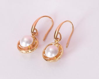 Natural Pearl Small Earring, 925 Sterling Silver jhumki Genuine earring Gold filled, Anniversary Gift
