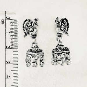925 Silver Oxidized Peacock Jhumka, Peacock Earrings, Peacock jhumka, Antique earrings in peacock design, Indian Jewelry