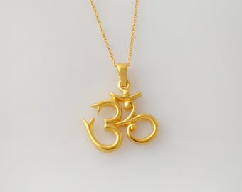 Gold Plated Sterling Silver OM Pendant - Handmade Indian God Symbol