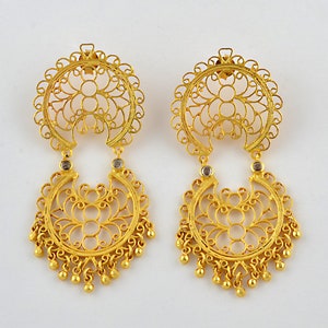 925 Silver Gold Plated Filigree Dangle Earrings