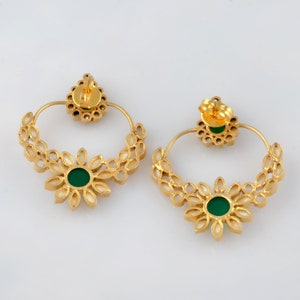 925 Silver Chandbali Earrings, Fine Earring, Indian Earrings, Chandbali Earrings, Chandelier Earrings Green, Pearl chandbali Earrings image 6