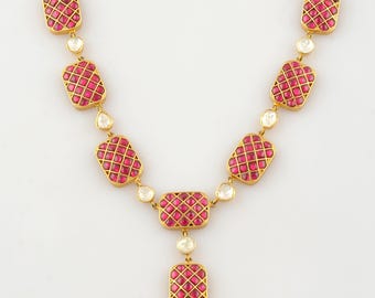 925 Silver Ruby Polki Necklace: Indian Wedding Jewelry, kundan ruby jewellery