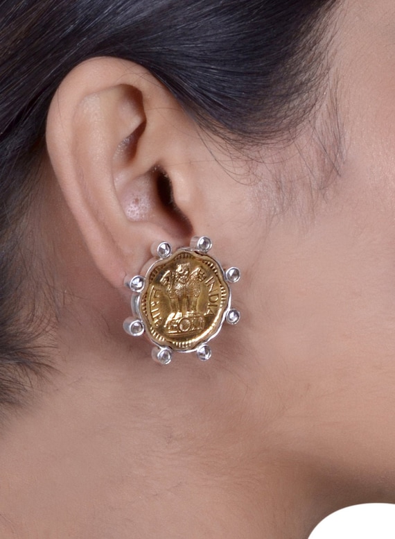 GOLD MAXIMIANUS COIN & CRYSTAL EARRINGS - Tat2 Designs