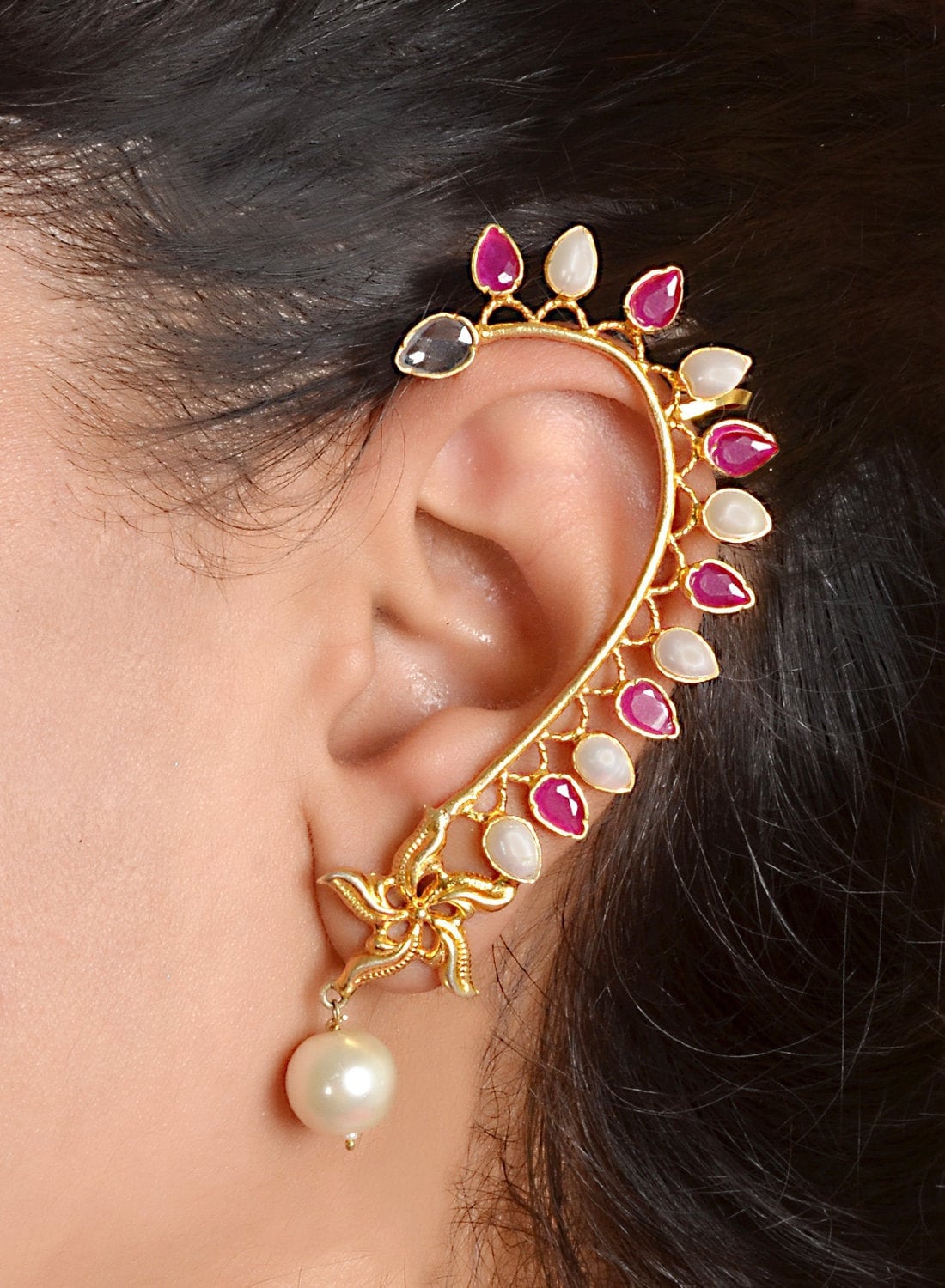 Egyptian Sterling Silver Ear Cuff With Chain - Boho Ear Cuff