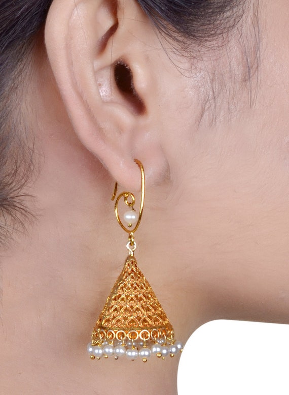 Golden Kundan Pearl Jhumka Earrings Set (ZV:18493) Online Shopping & Price  in Pakistan