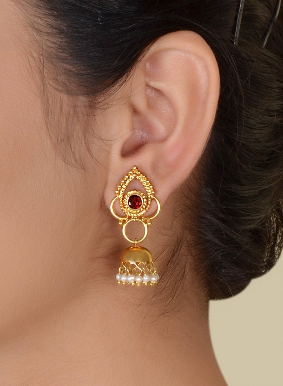 Gold Finish Pearl Jhumka Earrings Design by VASTRAA Jewellery at Pernia's  Pop Up Shop 2024