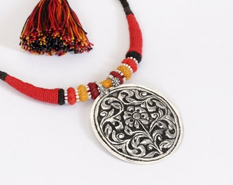 925 Silver Tribal Pendant Necklace: Handmade Ethnic Wedding Choker