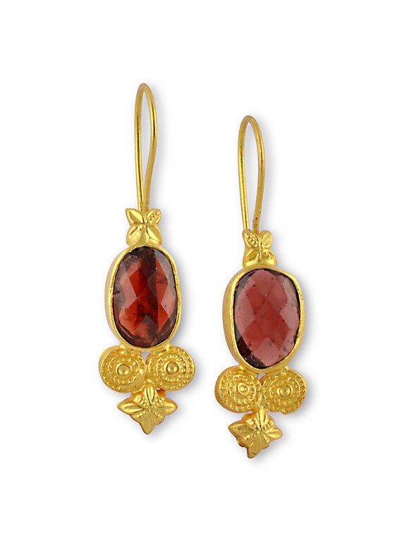 Boucles D'oreilles Clous En Argent 925 Plaqué Or Avec Grenat Almandin - Marque Rose-Mimosa, Neuf Avec étiquettes