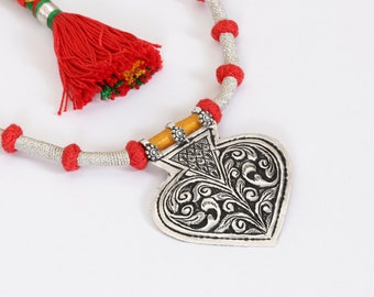925 Silver Tribal Pendant Necklace: Ethnic Wedding Choker
