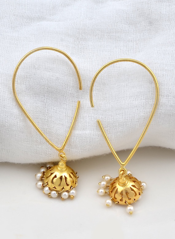 Silver Jhumka Earrings Tiny Pearl Jhumka Pearl Bead Earring