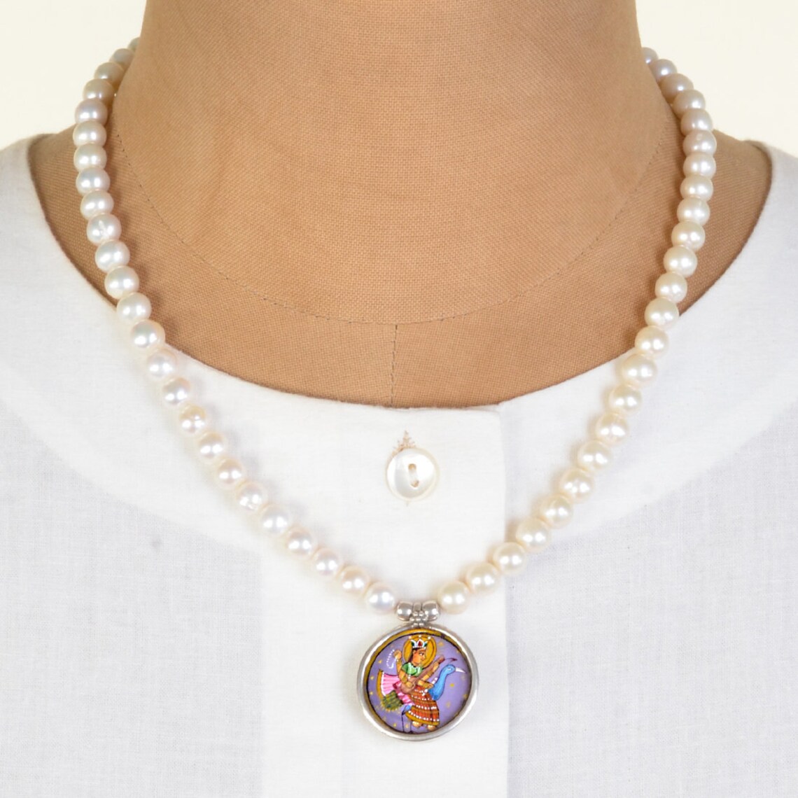 Pearl necklace Hand Painting pendant Miniature painting Etsy