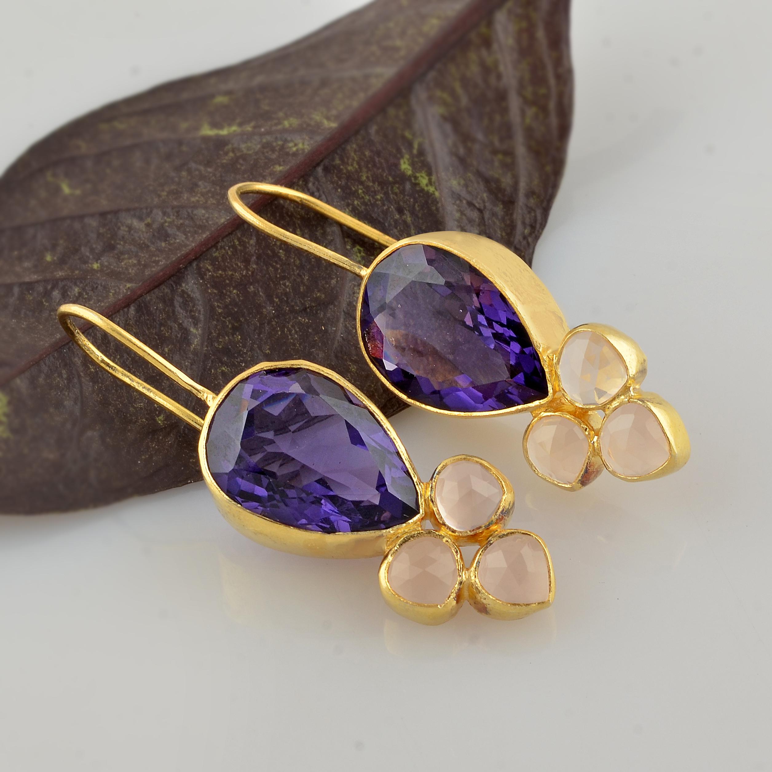 Boucles d'Oreilles Équilibre - Améthyste et Acier Inoxydable | LFAB Bijoux