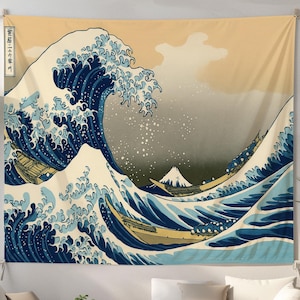 The Great Wave Off Kanagawa Wall Tapestry – Japanese Hokusai Art, Ocean Wave Print, Zen Minimalist Decor, Ukiyo-e Fine Art Hanging